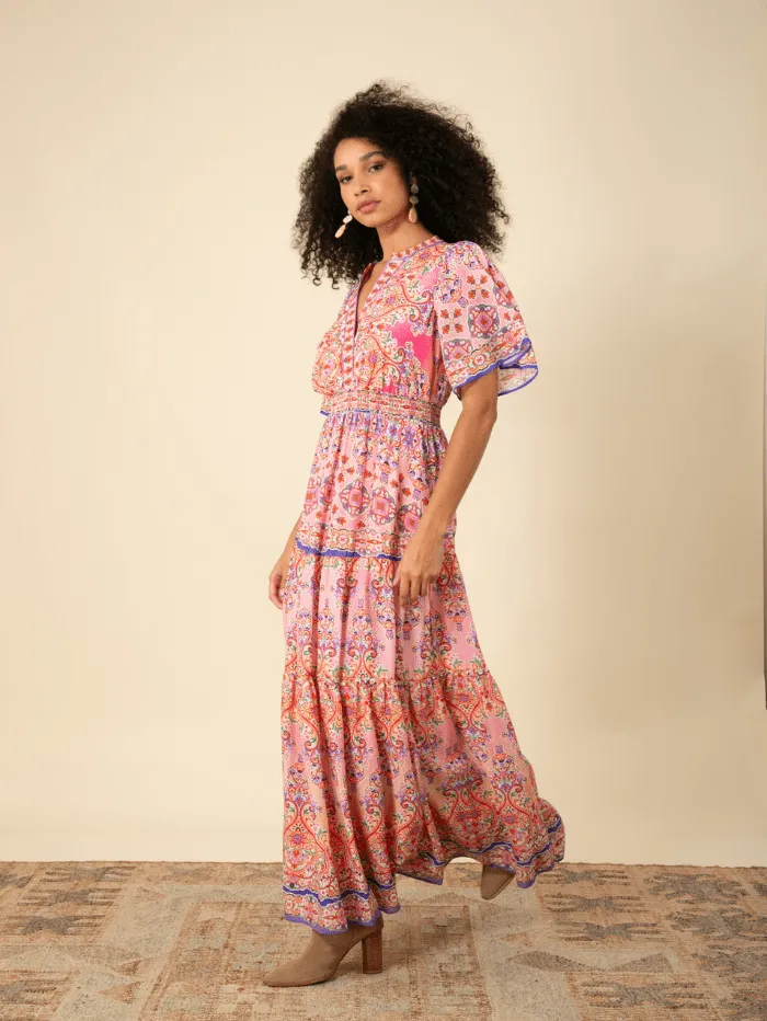 Hale Bob ALEXIS Voile Maxi Dress In Pink 45LN624A Col Pink