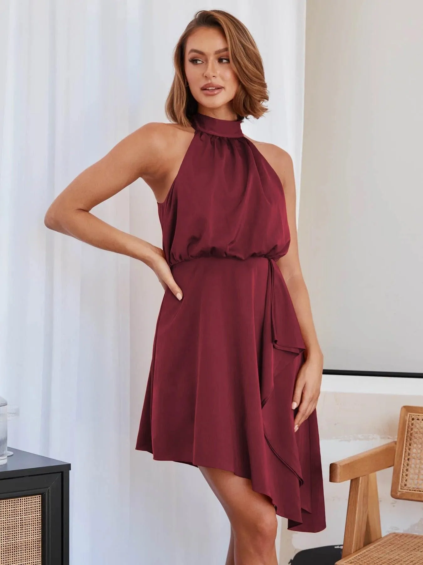 Hanging Neck Tank Top Evening Dress