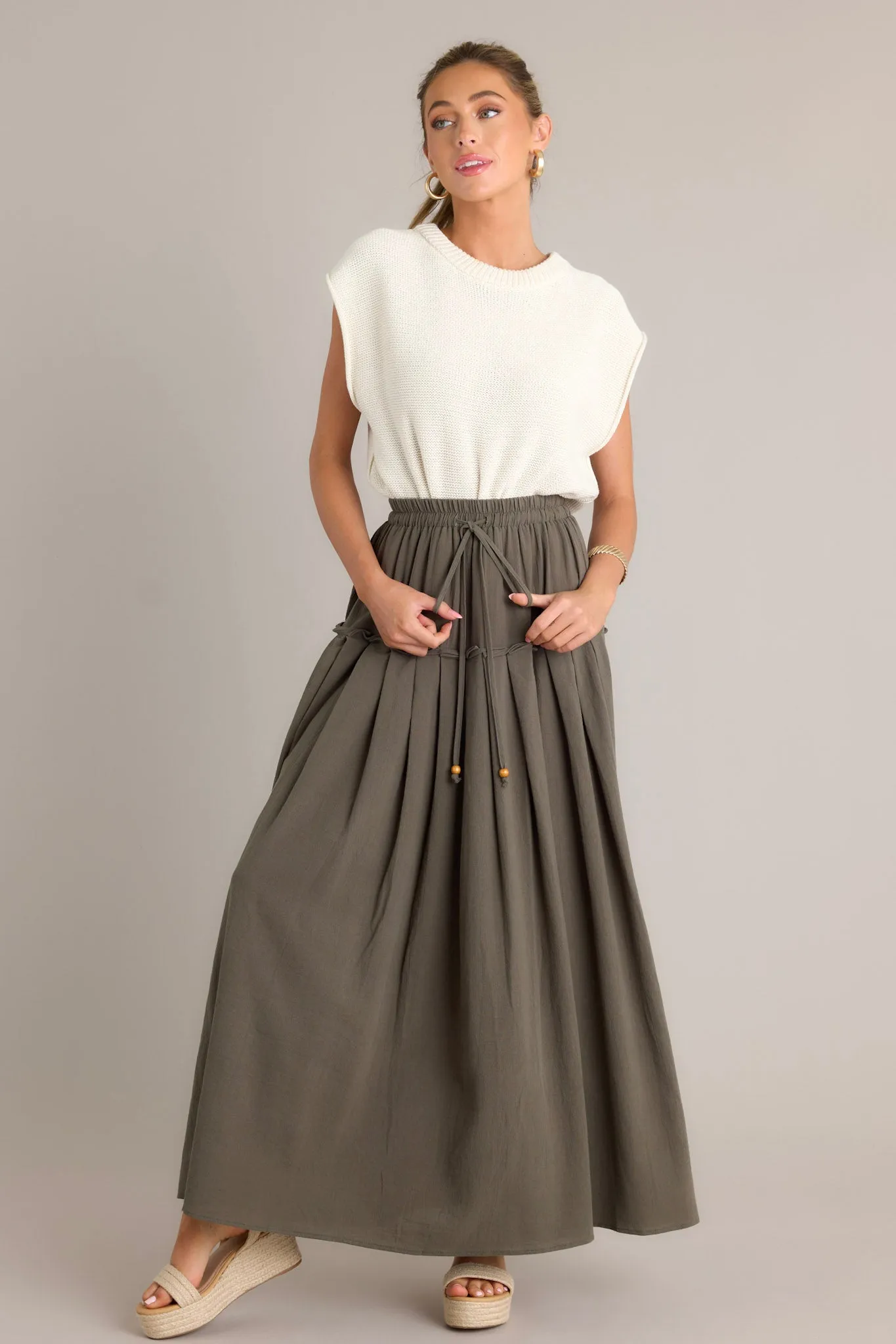 Harmony Flow 100% Cotton Olive Green Maxi Skirt