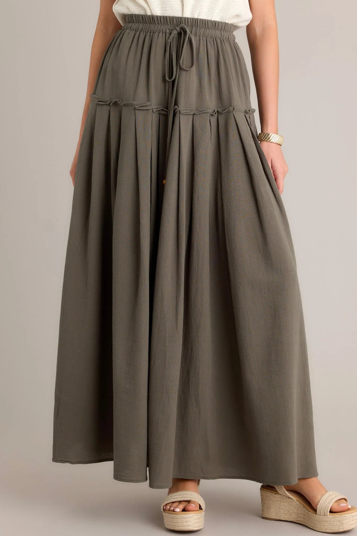 Harmony Flow 100% Cotton Olive Green Maxi Skirt