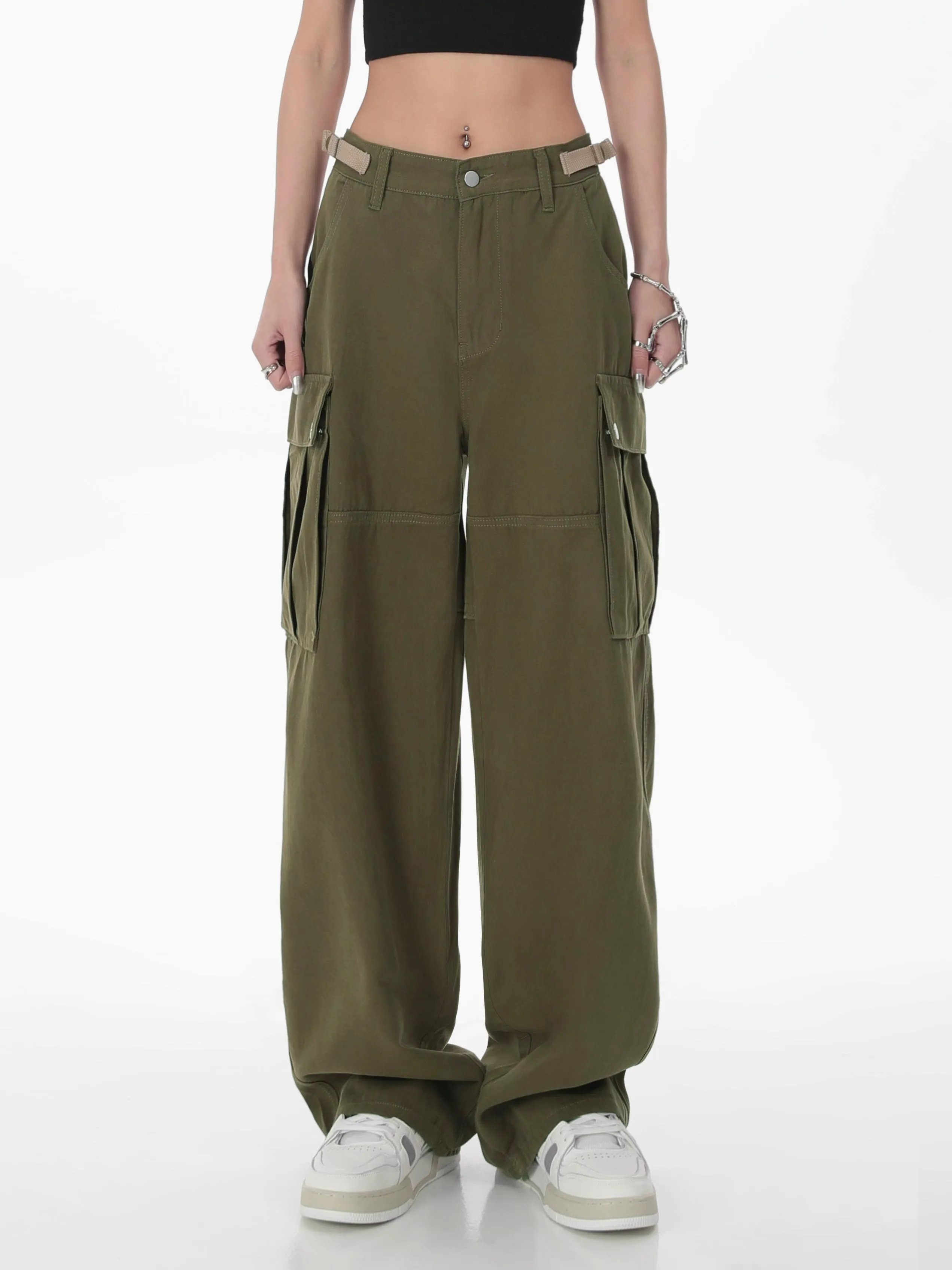 Henna Straight Leg High Waist Cargo Multi-Pocket Pants