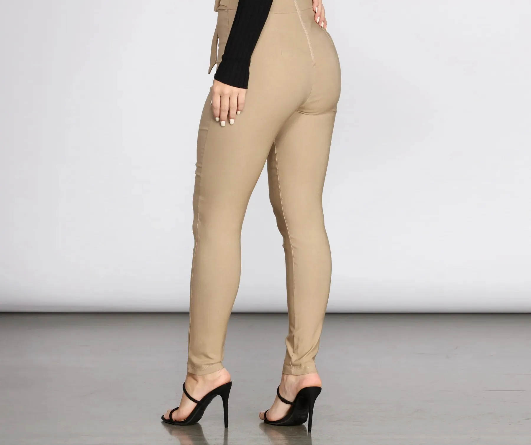 High Rise Tie Waist Skinny Pants