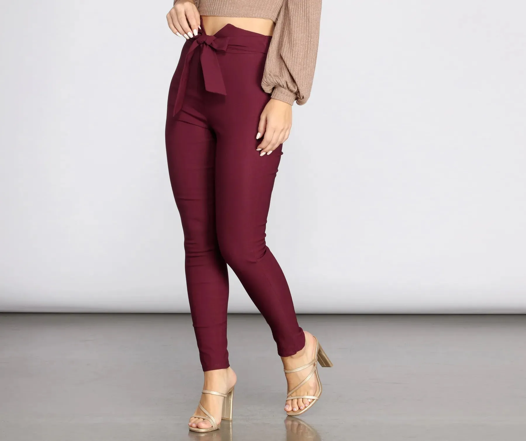 High Rise Tie Waist Skinny Pants