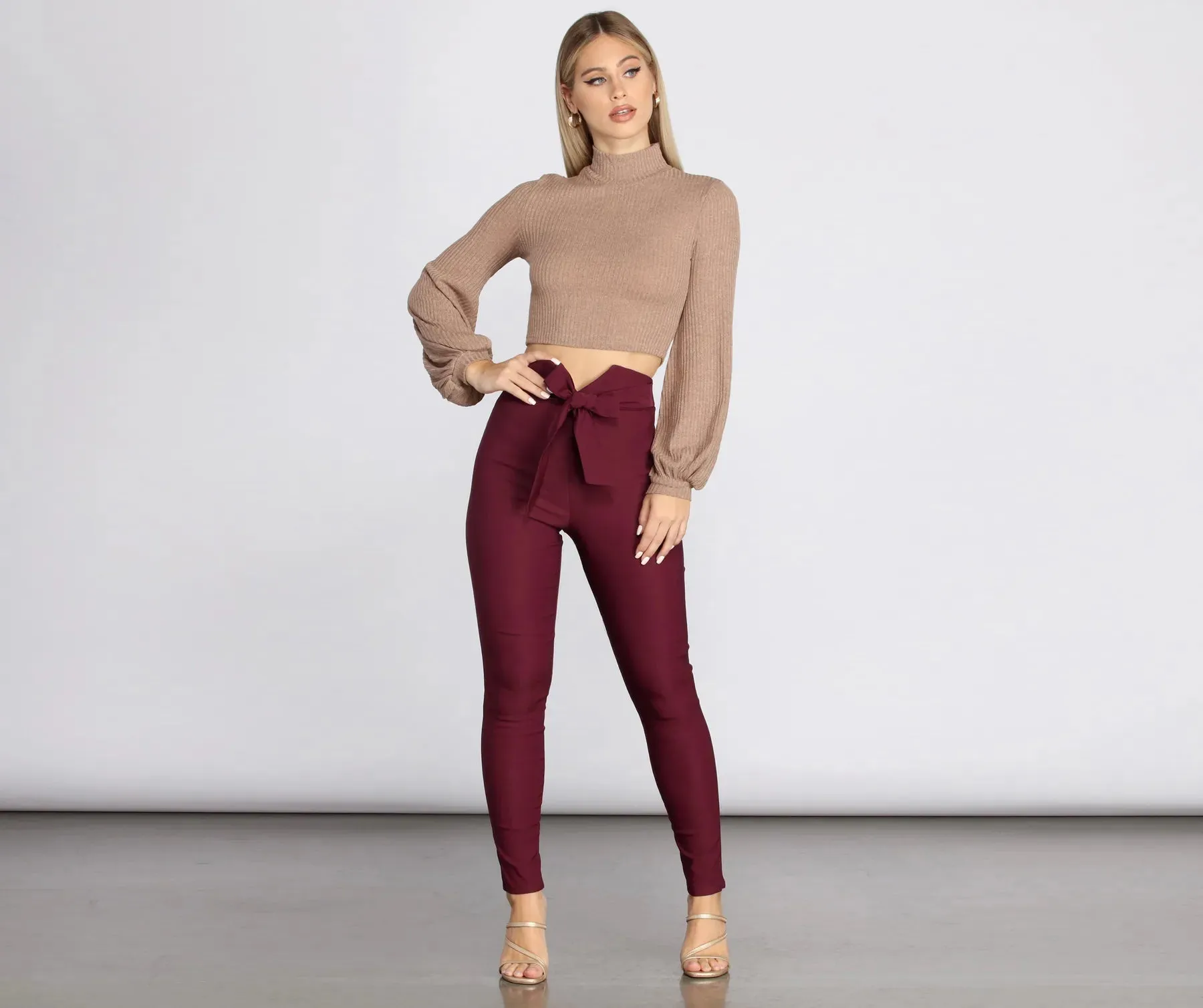 High Rise Tie Waist Skinny Pants