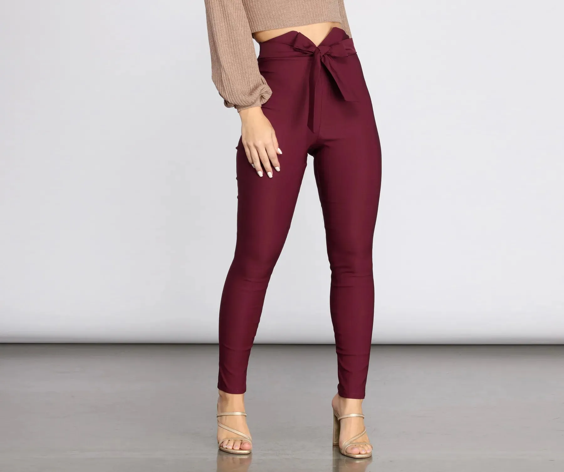 High Rise Tie Waist Skinny Pants