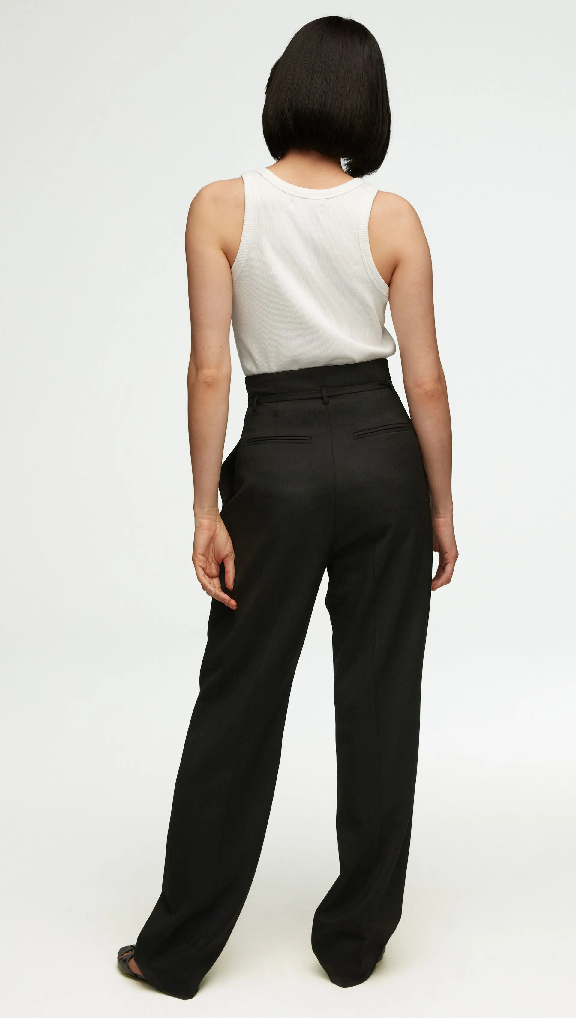 High-Waisted Belted Trouser in Seasonless Wool | Black