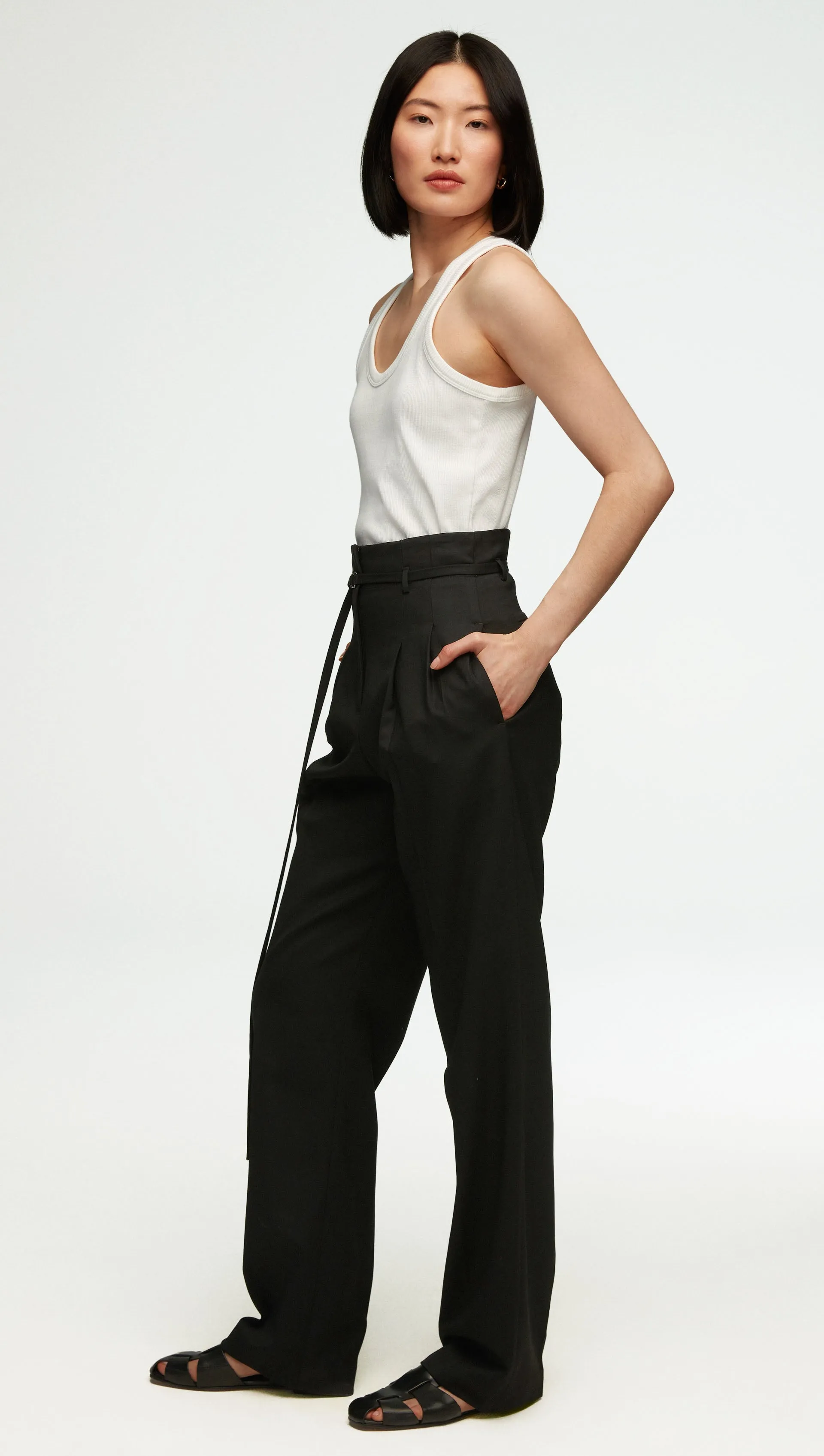 High-Waisted Belted Trouser in Seasonless Wool | Black