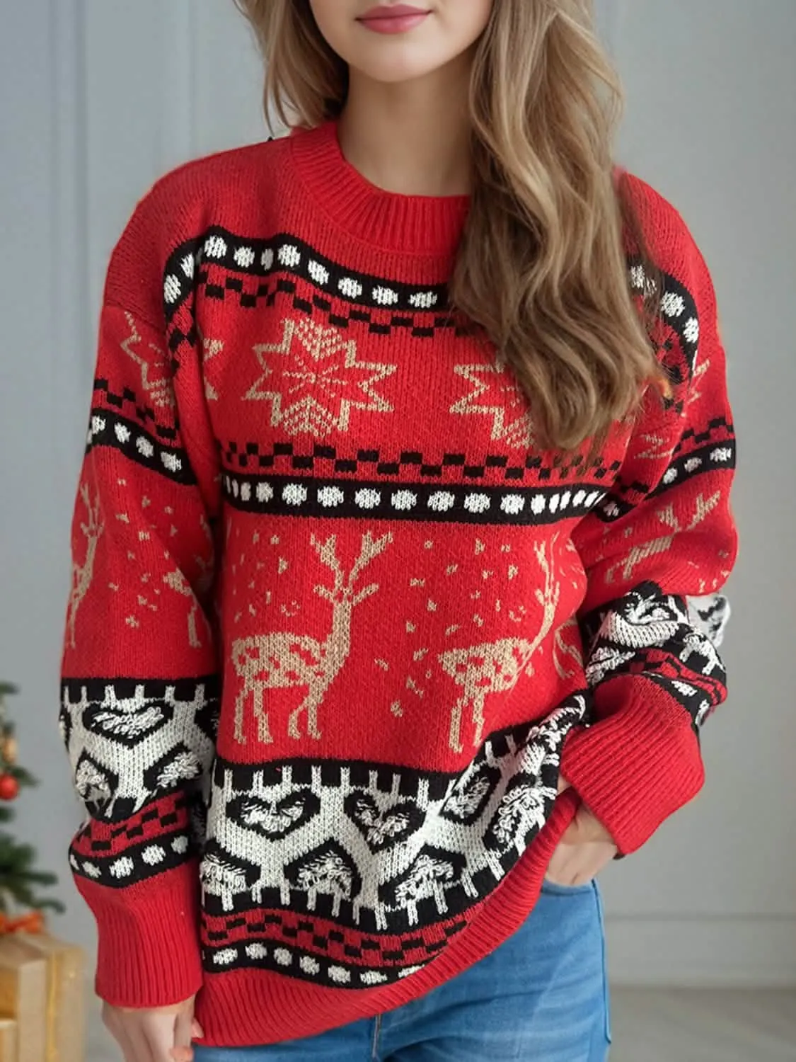 Holiday Cheer Round Neck Long Sleeve Sweater