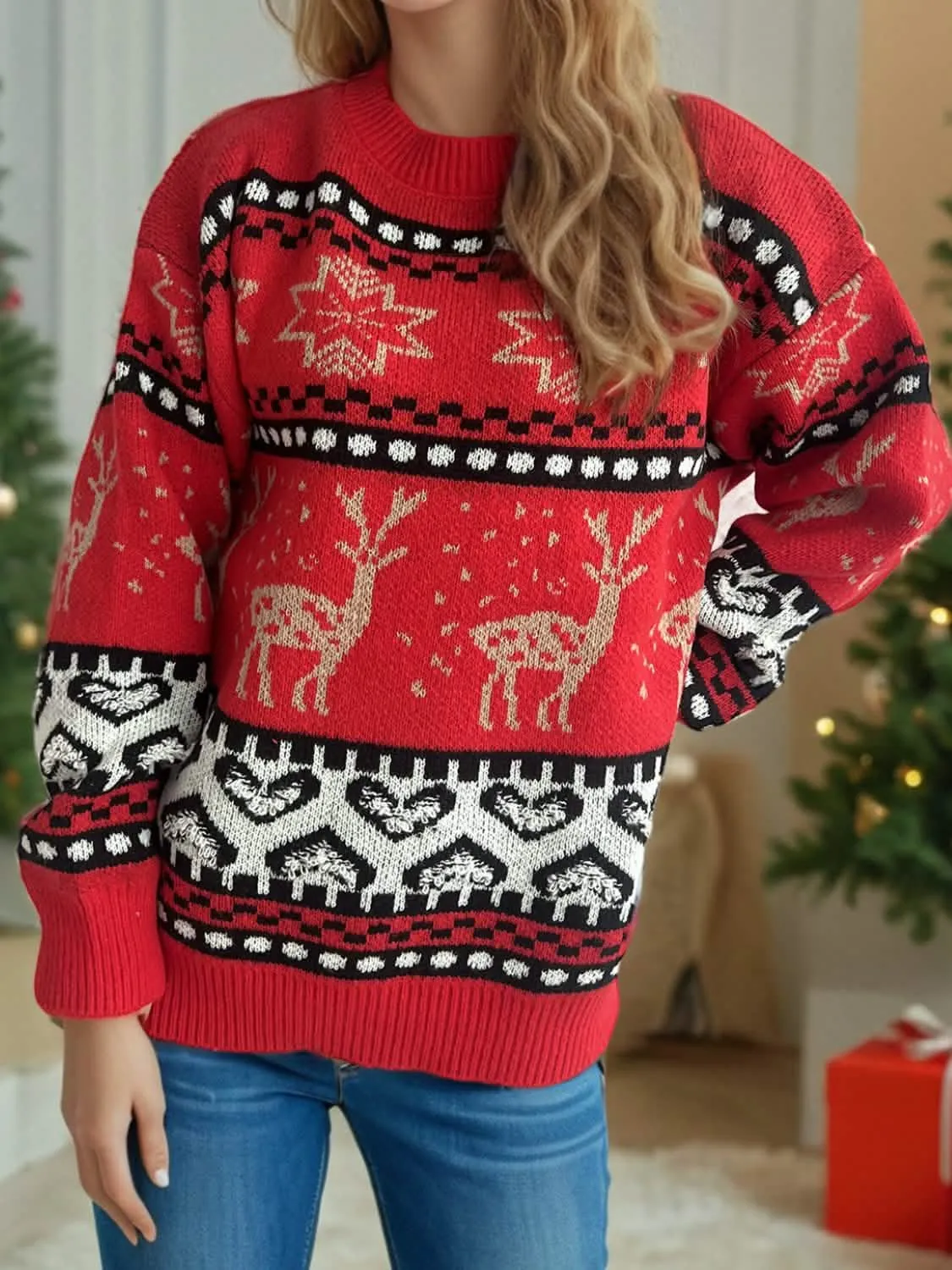 Holiday Cheer Round Neck Long Sleeve Sweater