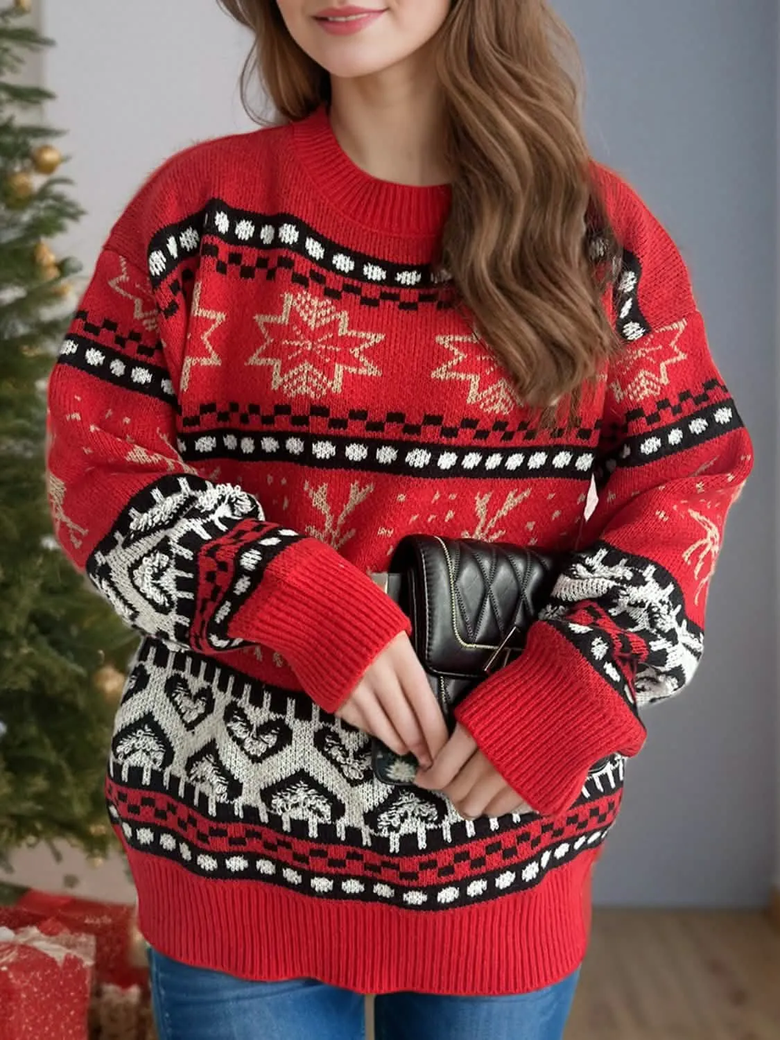 Holiday Cheer Round Neck Long Sleeve Sweater