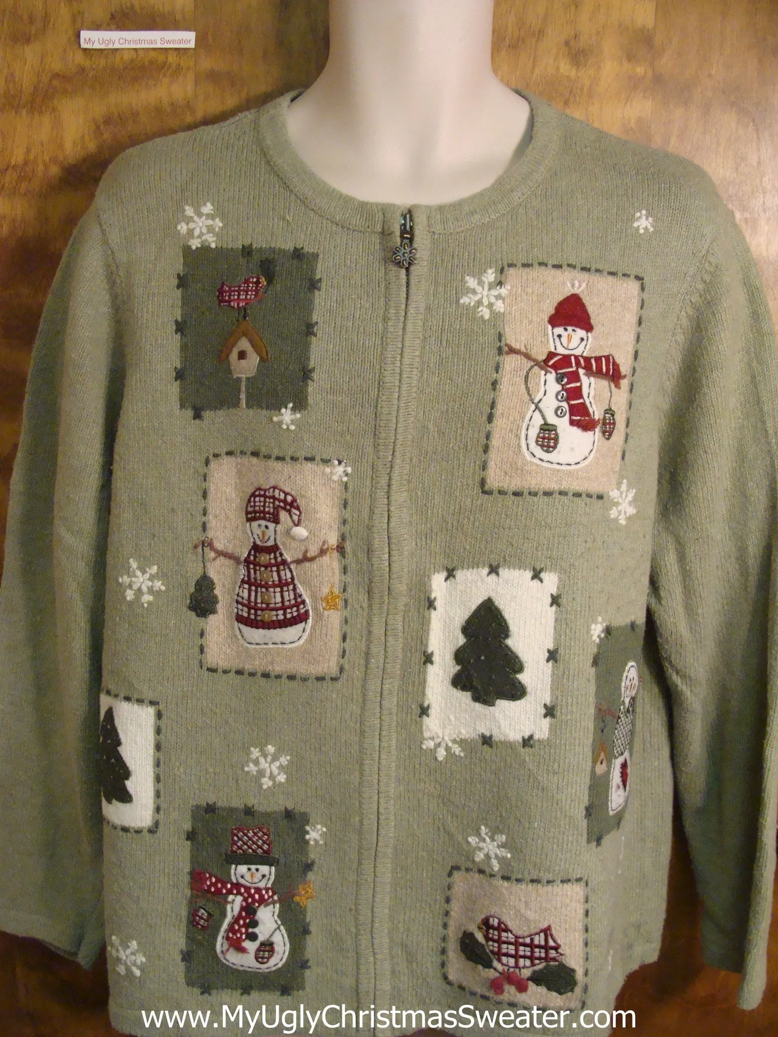 Holiday Snowman Green Cheesy Christmas Sweater