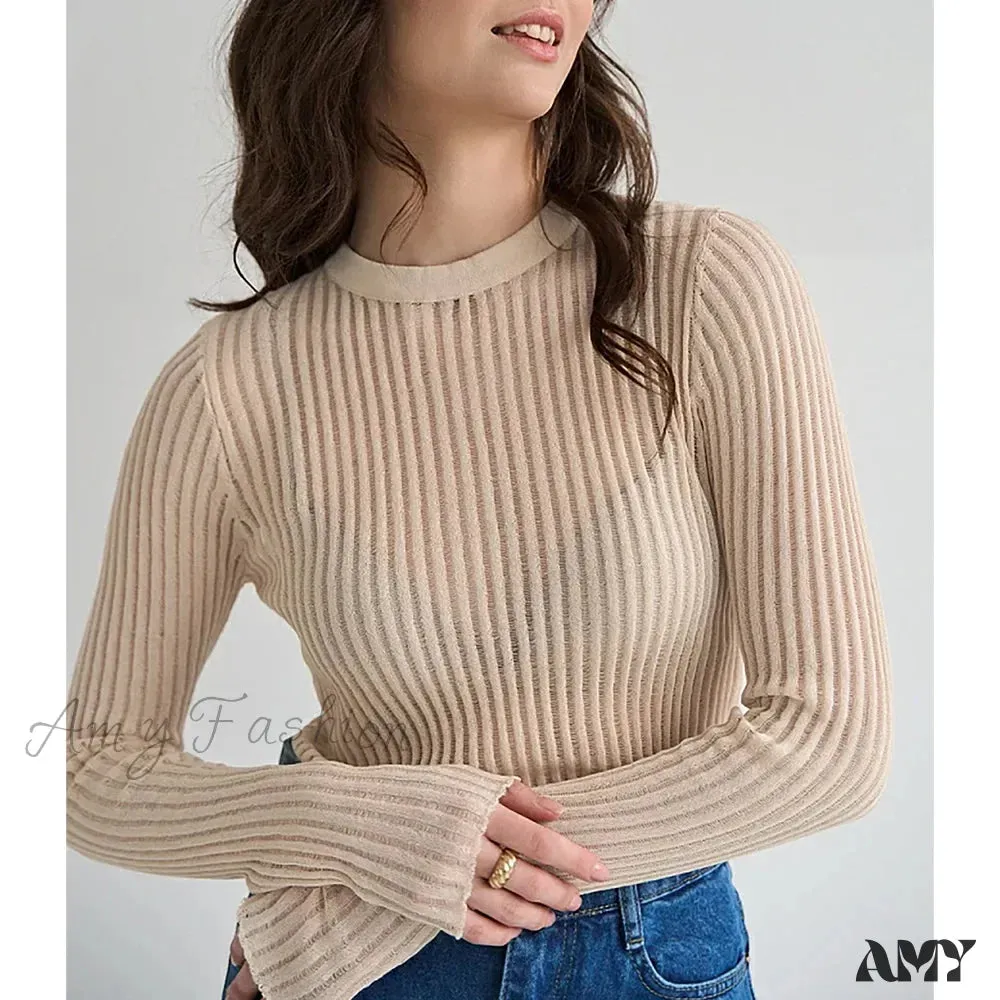 Hollow Out Fashion Sheer Long Sleeve Casual Streetwear Sweater