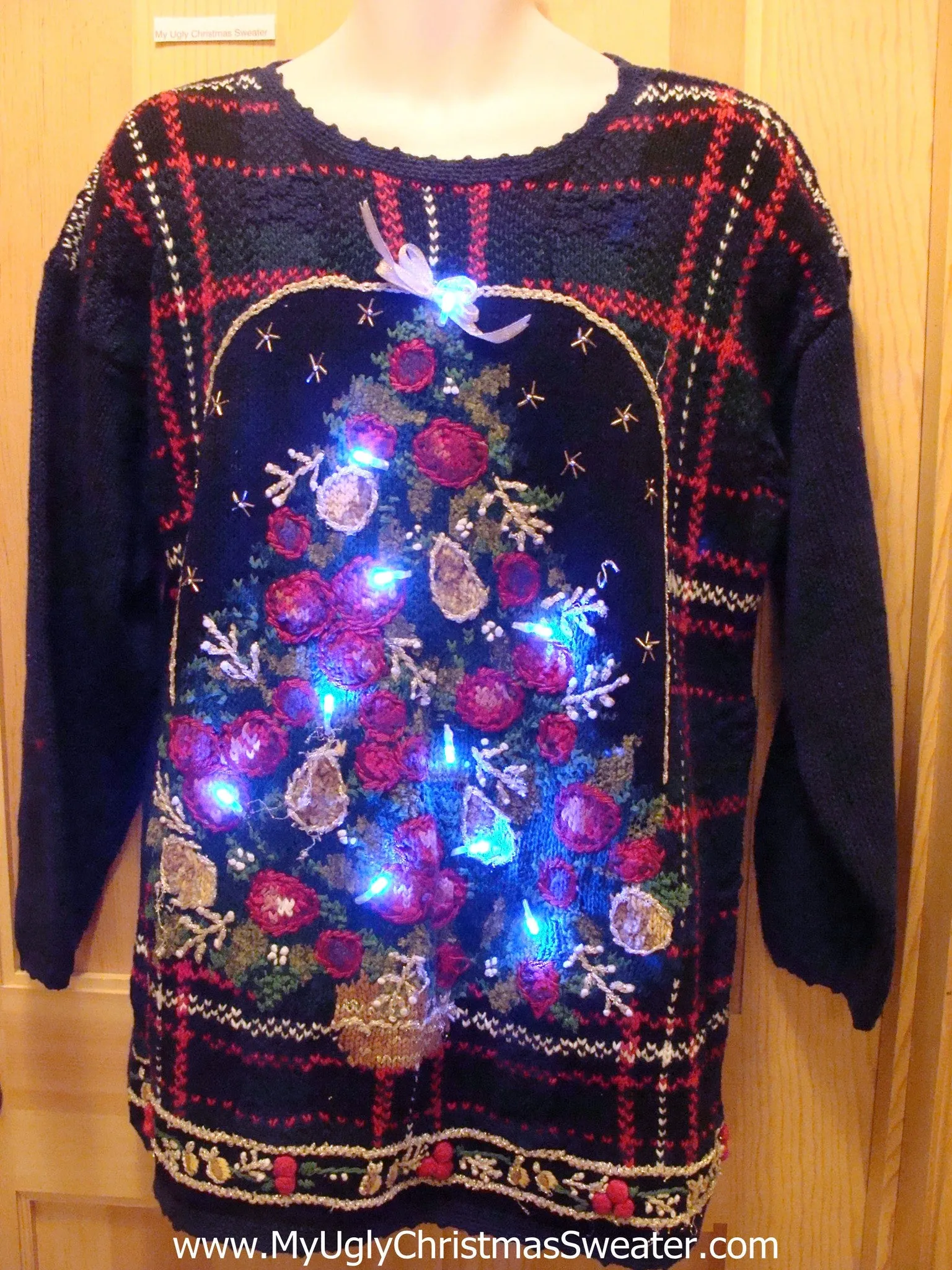 Holy Grail of Ugly Plaid Christmas Sweater with Lights