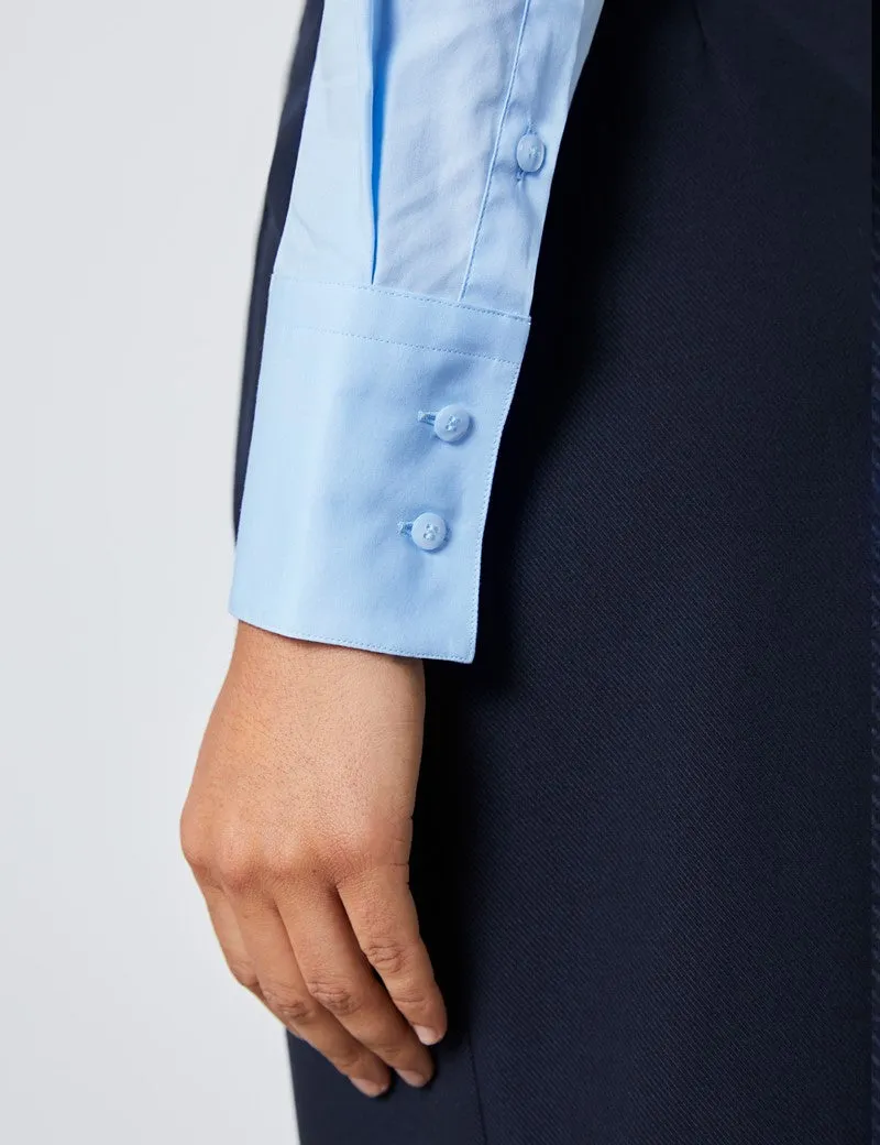 Ice Blue Fitted Shirt with High Long Collar - Single Cuff