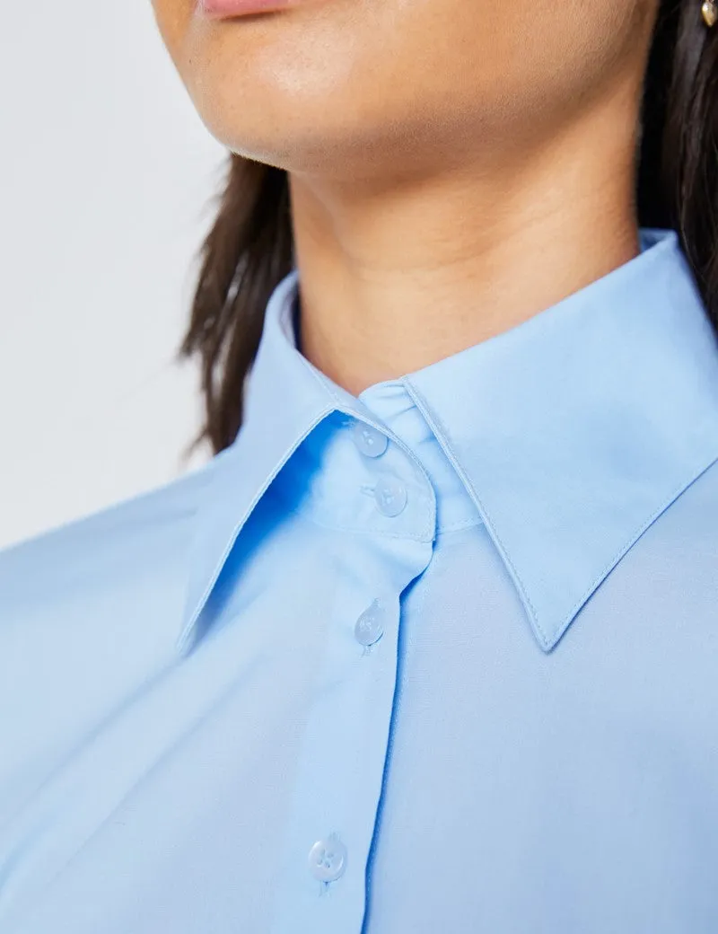 Ice Blue Fitted Shirt with High Long Collar - Single Cuff