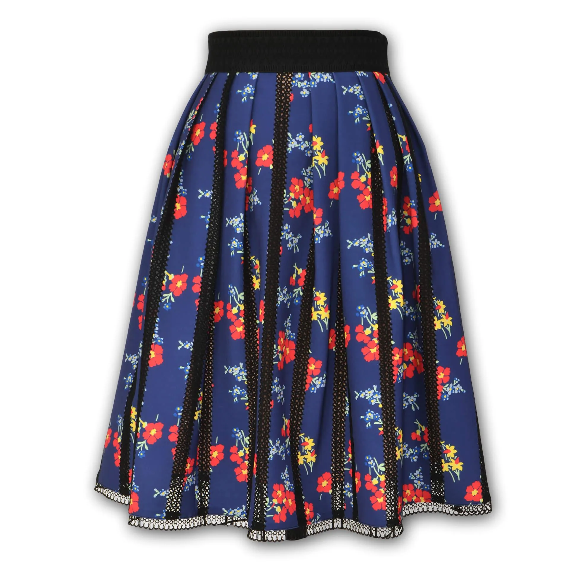 J. Peterman Women's Pleated Lace Inset Floral Skirt - Navy