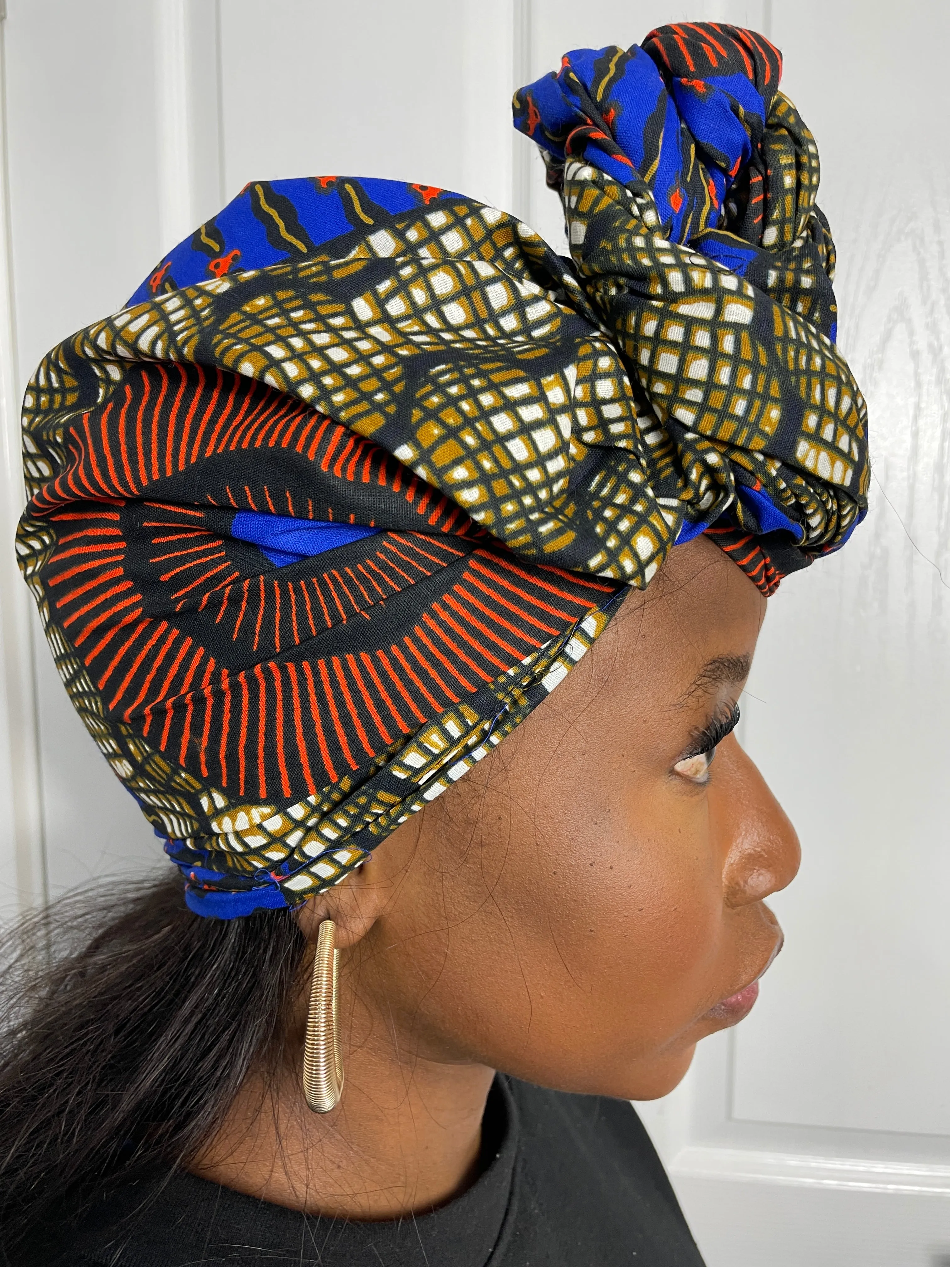 Jayne Orange and Blue Ankara Headwrap/Scarf