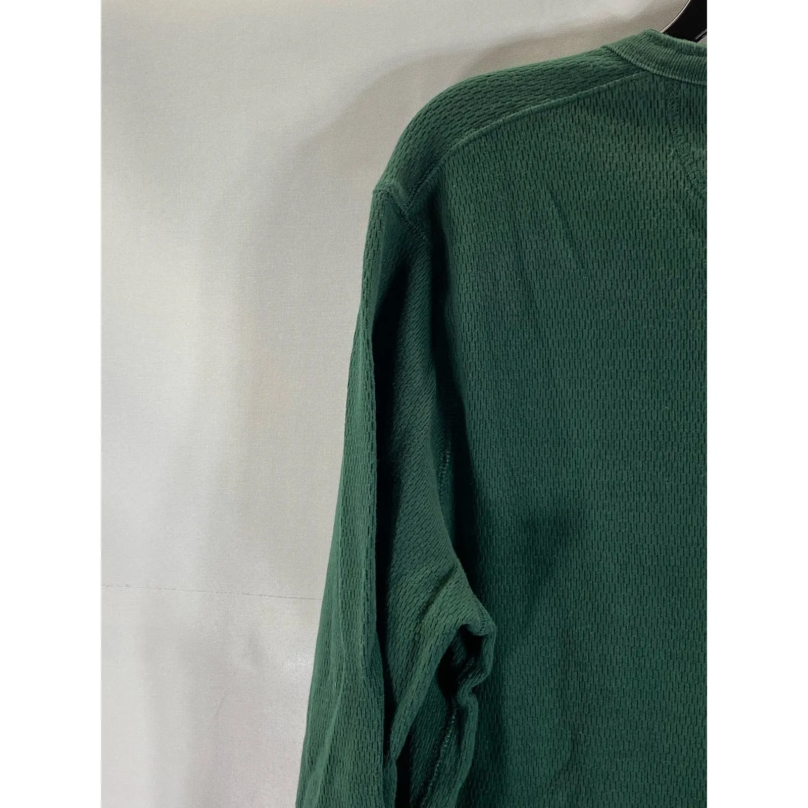 J.CREW Men's Dark Green Cotton Waffle-Knit Pullover Henley T-Shirt SZ M