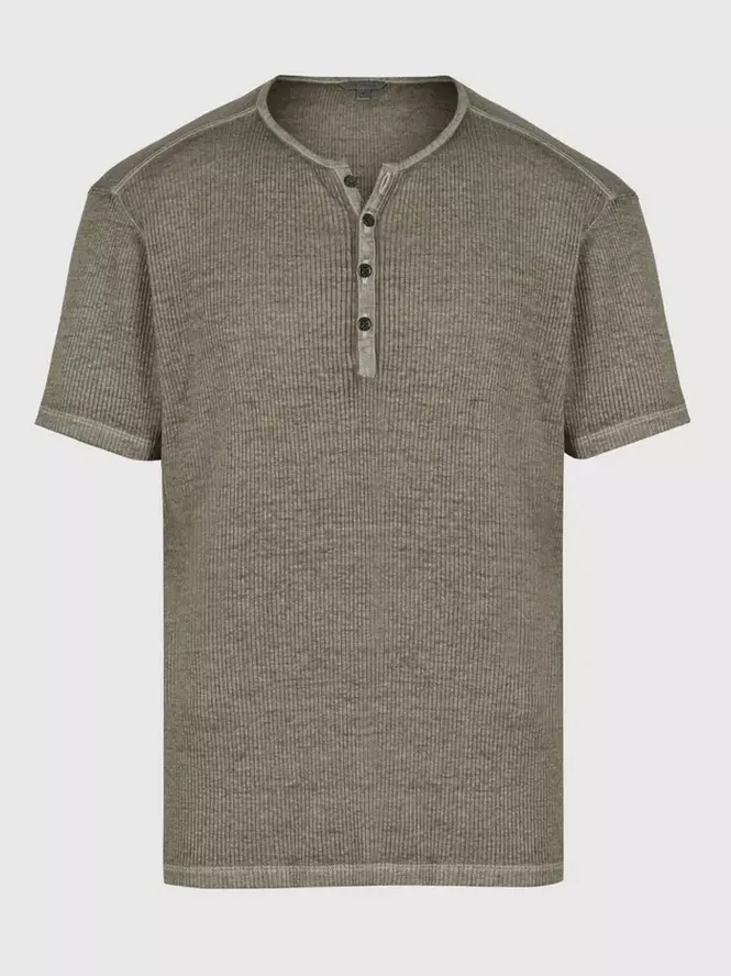 John Varvatos MEN Slim Fit Ribbed Henley Burn Out Tee