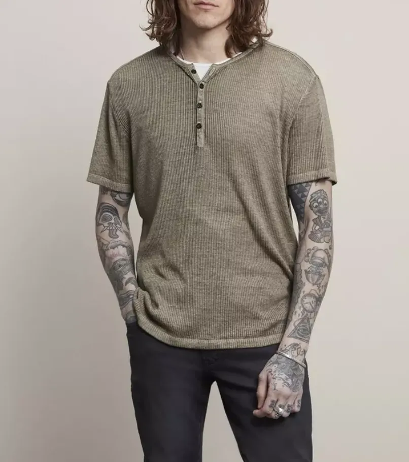 John Varvatos MEN Slim Fit Ribbed Henley Burn Out Tee