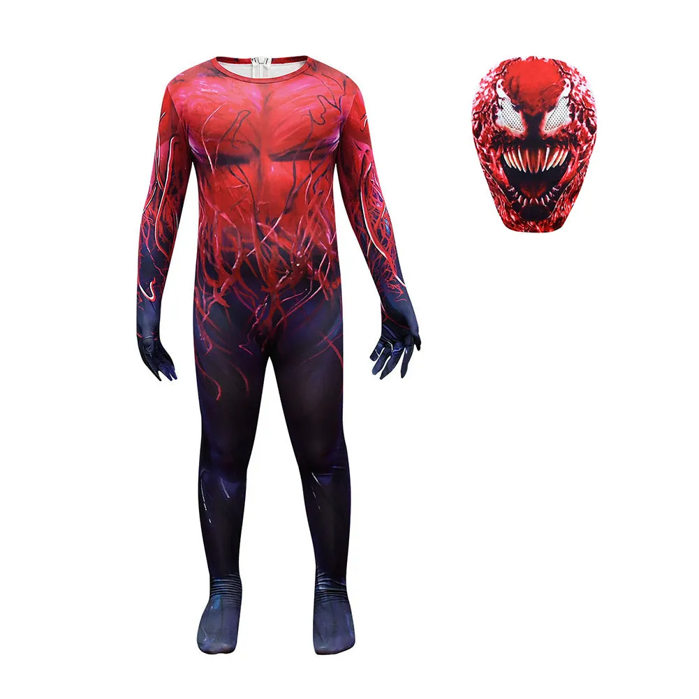 Kids Children Venom Cosplay Costume Red Jumpsuit Mask Outfits Halloween Carnival Suit