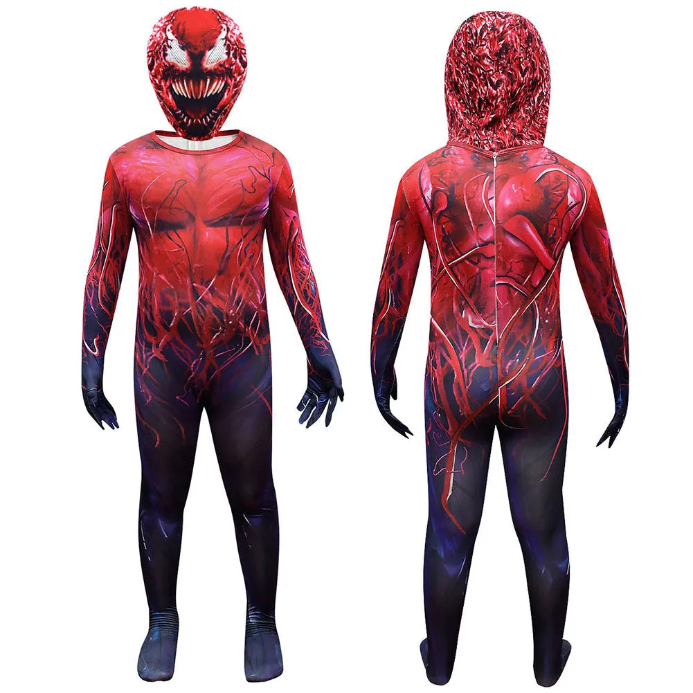 Kids Children Venom Cosplay Costume Red Jumpsuit Mask Outfits Halloween Carnival Suit