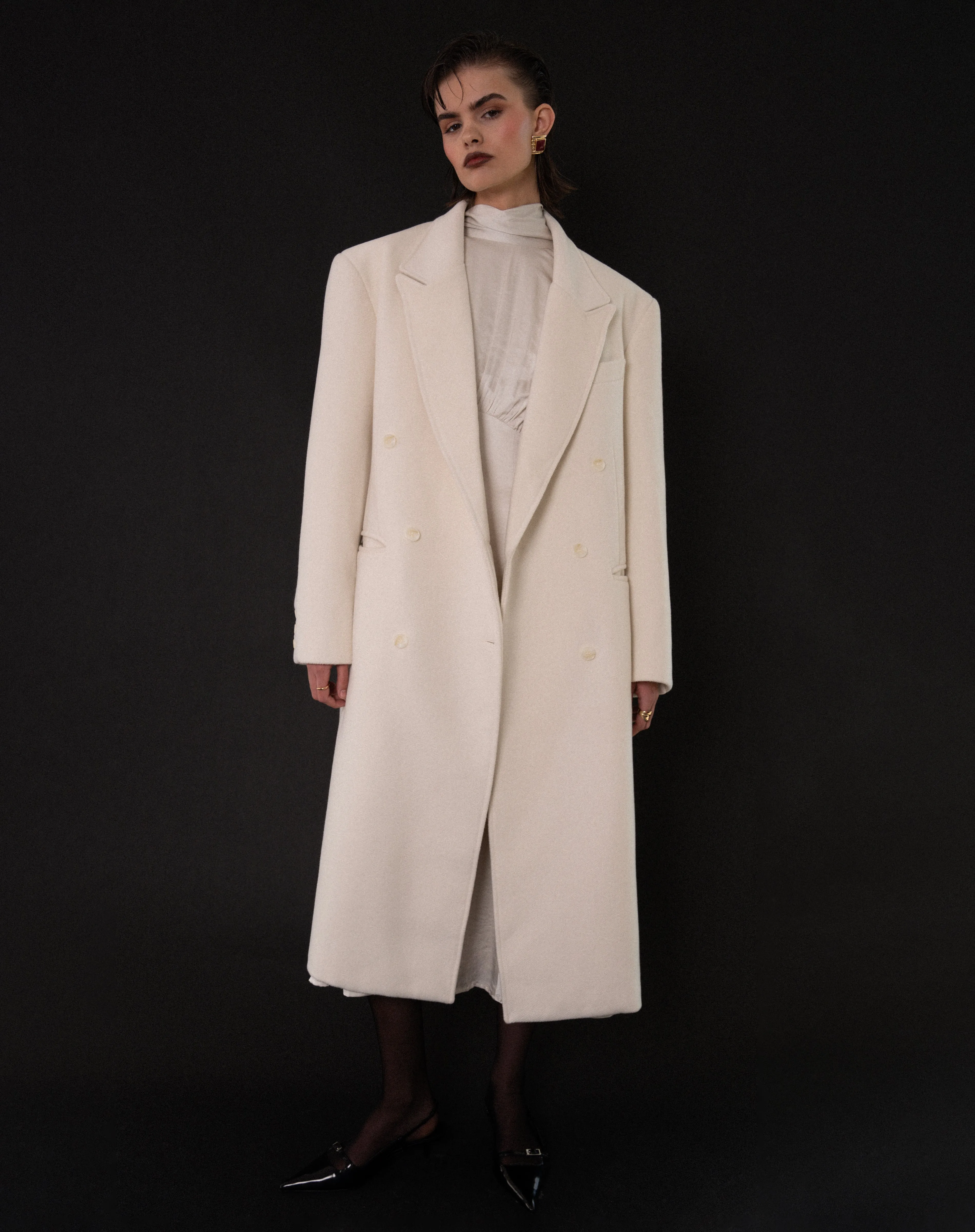 Kieran Oversized Double Breasted Coat, Off White