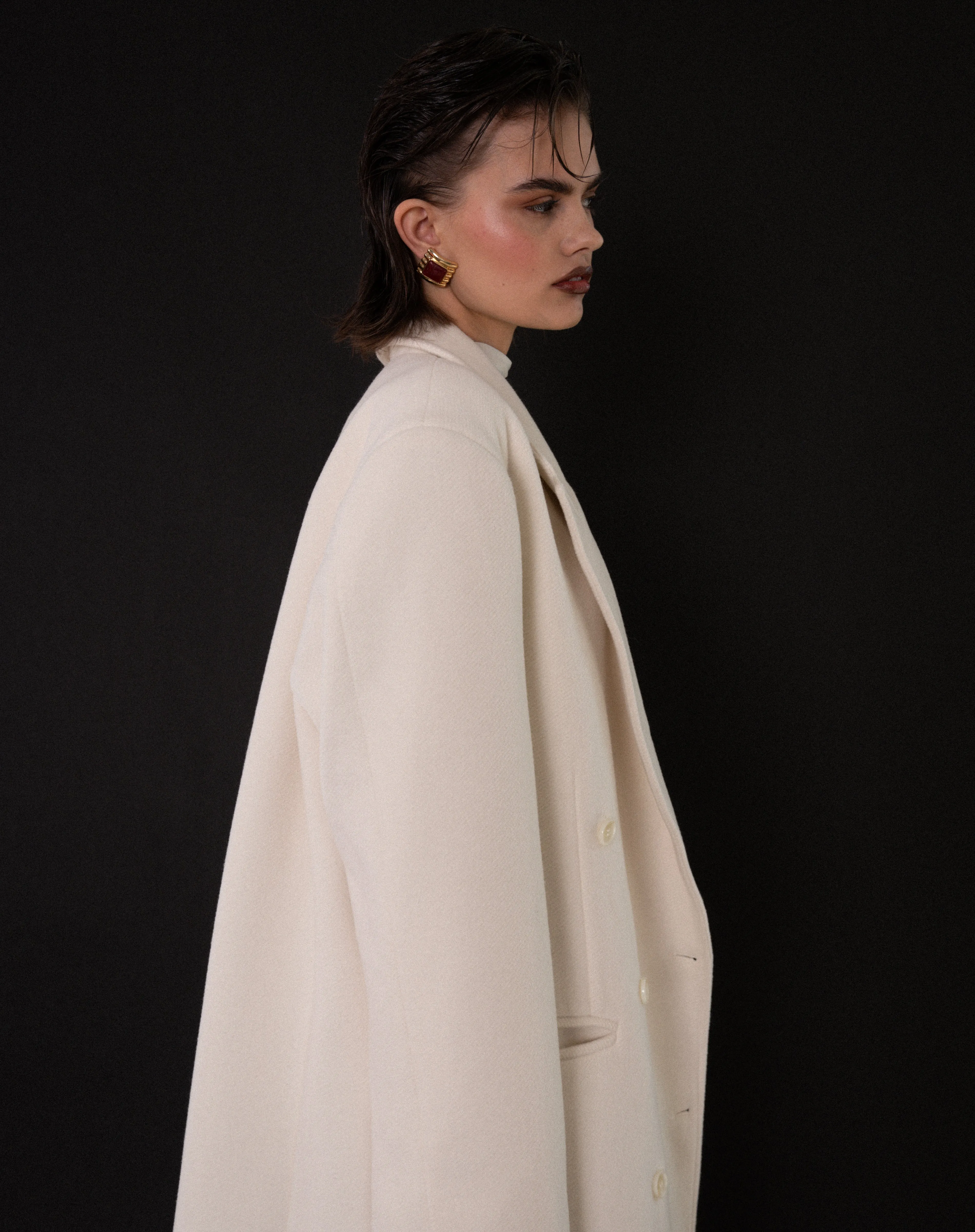 Kieran Oversized Double Breasted Coat, Off White