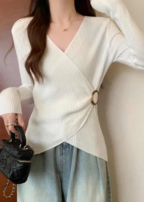 Knit V-Neck Pullover Short Sweater