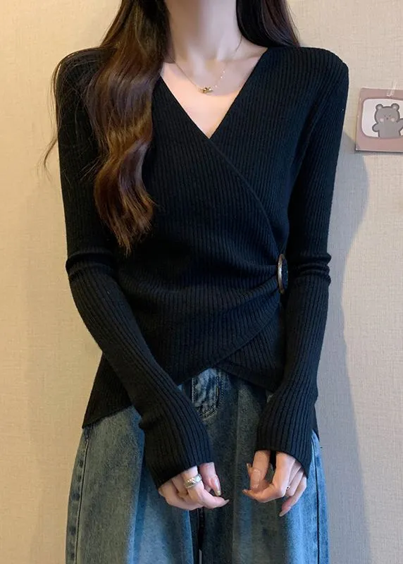 Knit V-Neck Pullover Short Sweater