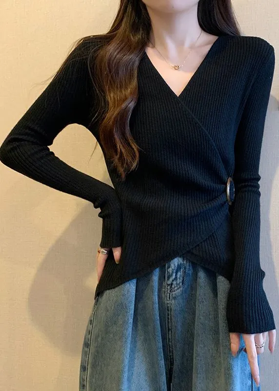 Knit V-Neck Pullover Short Sweater