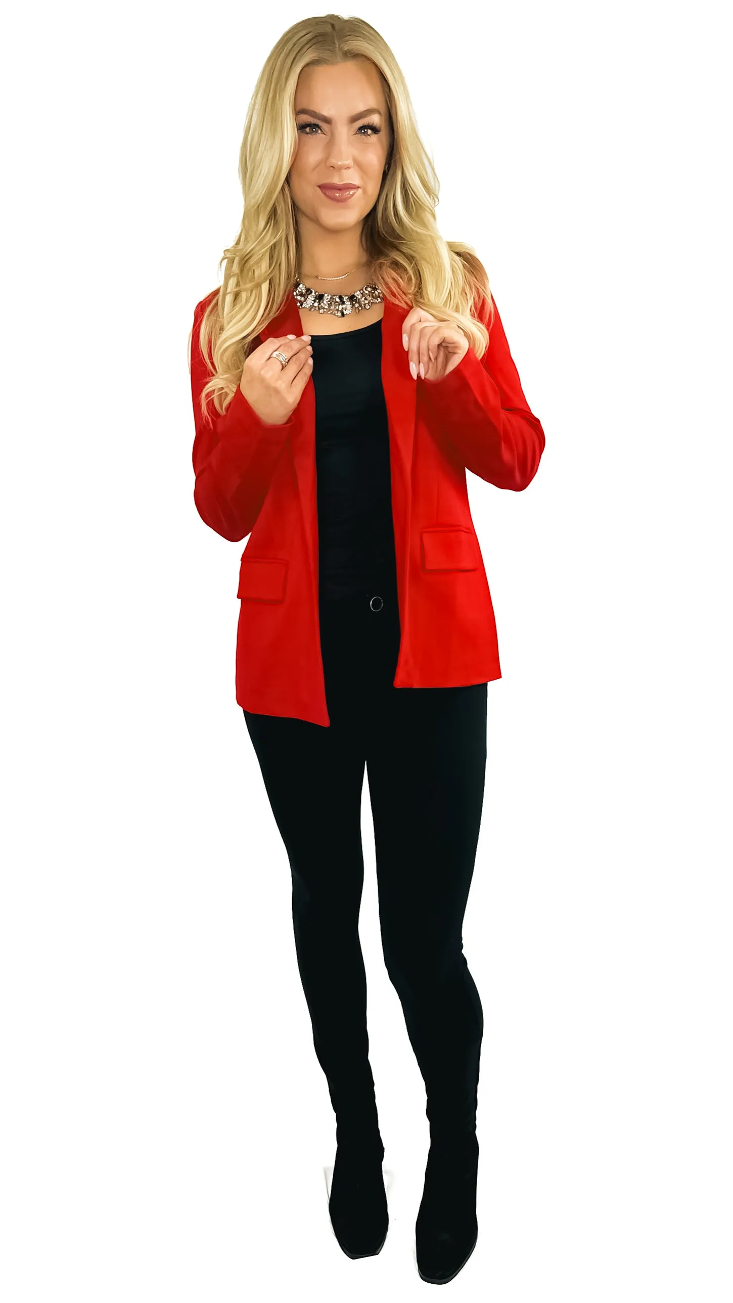 Kyle Knit Long Sleeve Pocket Blazer- Scarlet Red