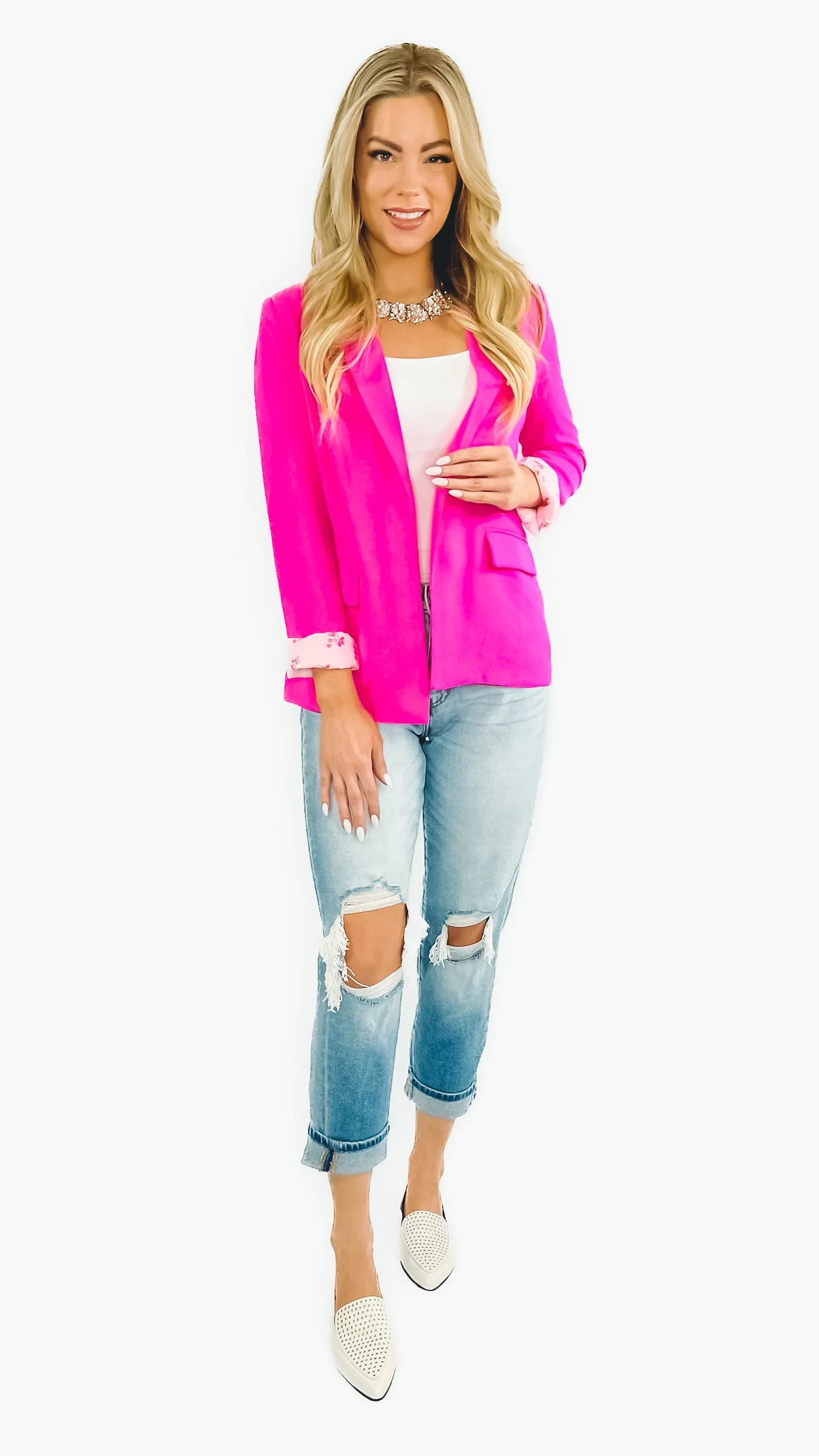 Kyle Long Sleeve Pocket Blazer- Ultra Pink