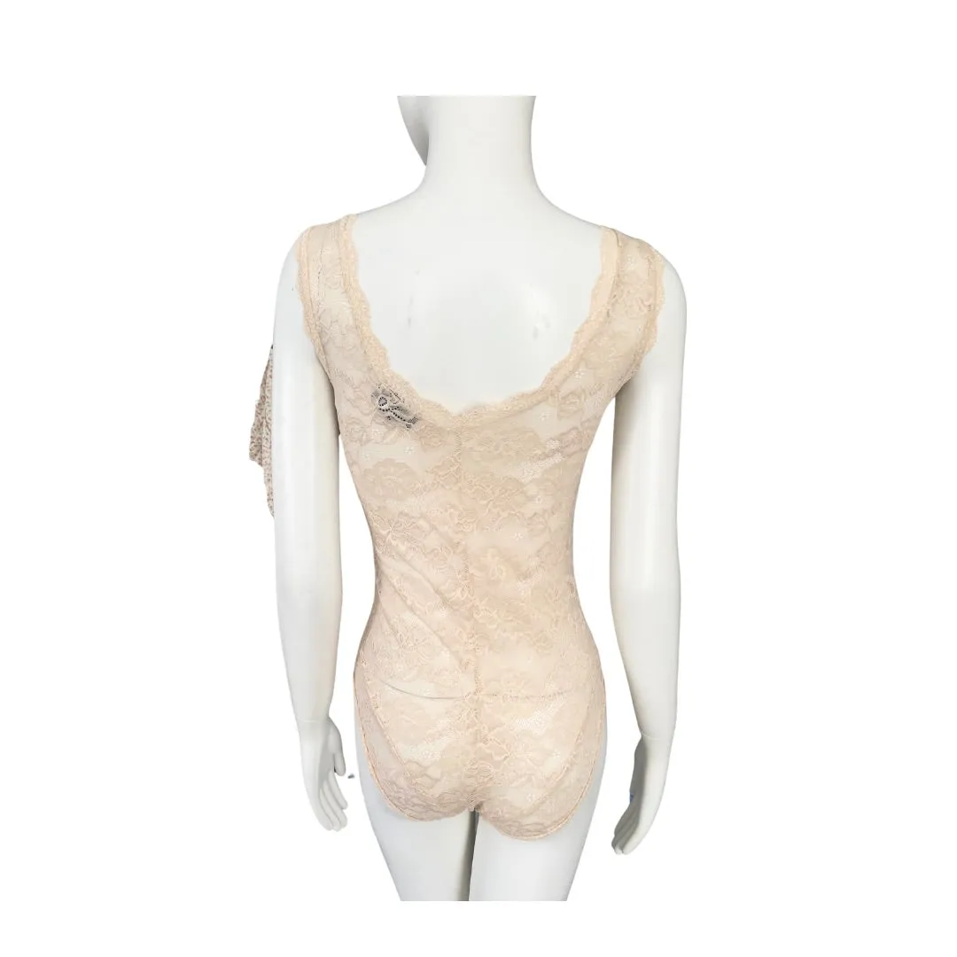 Lace Sleeveless Bodysuit Beige SIZE 12