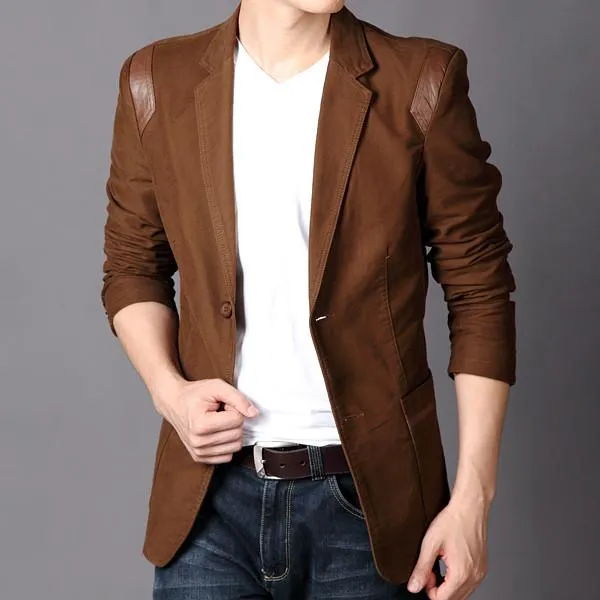 Leather Patchwork Cotton Blazer