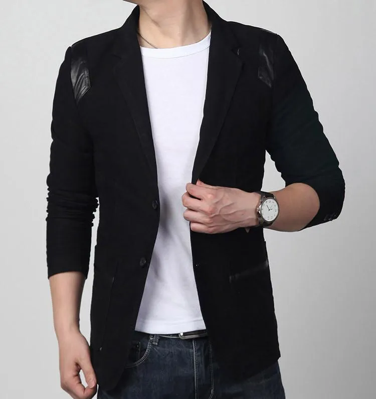 Leather Patchwork Cotton Blazer