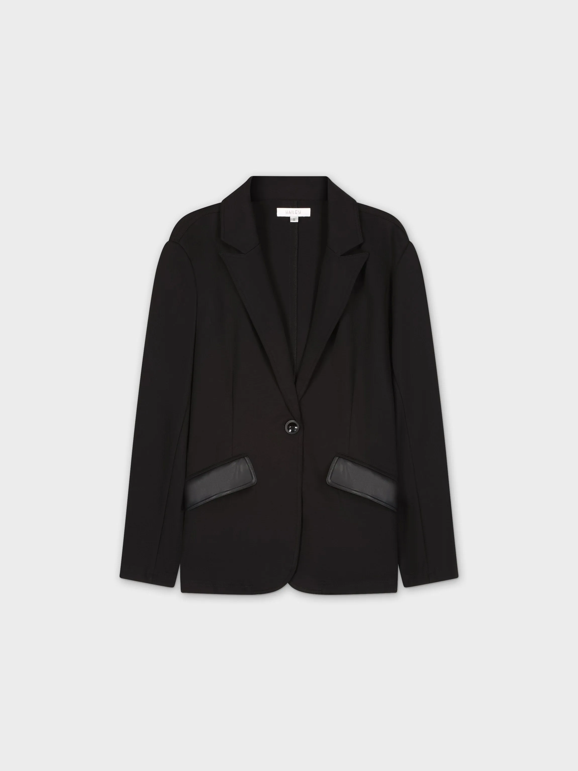 Leather Pocket Blazer-Black