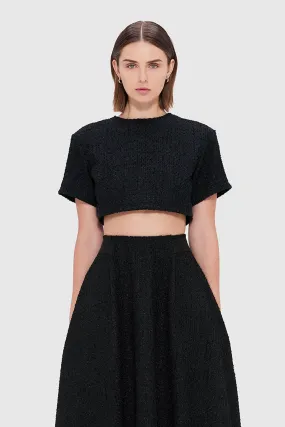 Leo Lin Indie Tweed Sleeve Top - Ebony