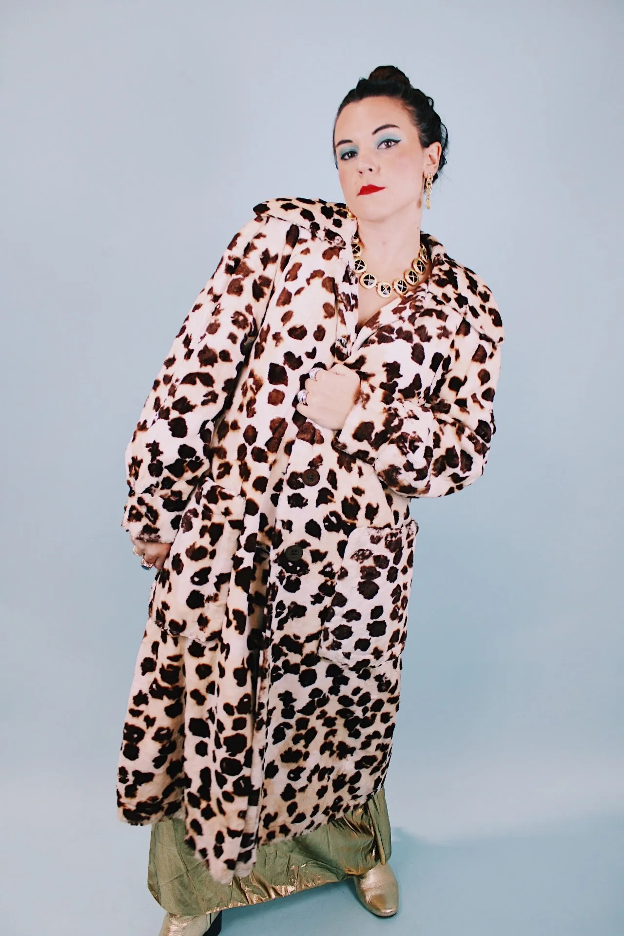 Leopard Ankle Length Faux Fur Coat