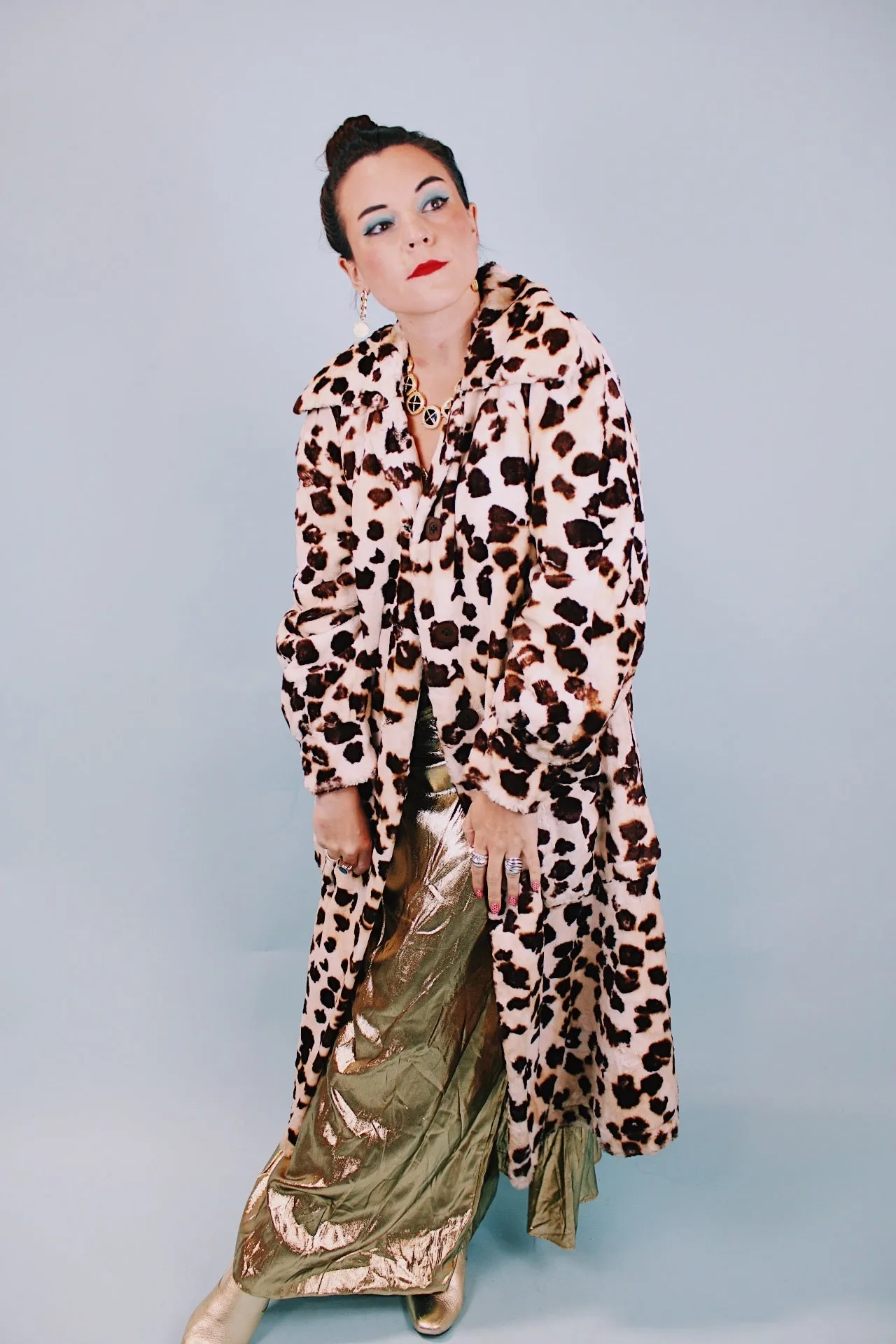 Leopard Ankle Length Faux Fur Coat