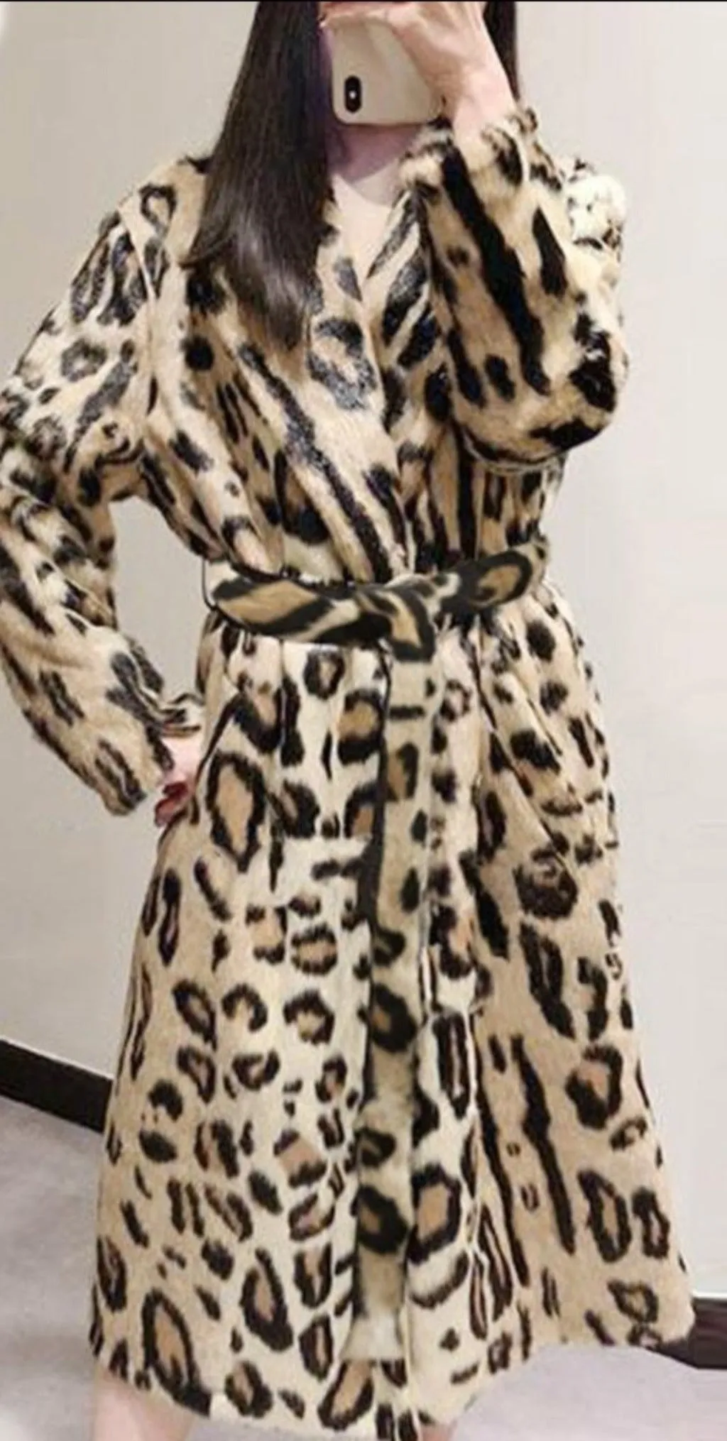 Leopard Long Wool Pellet Coat With Belt