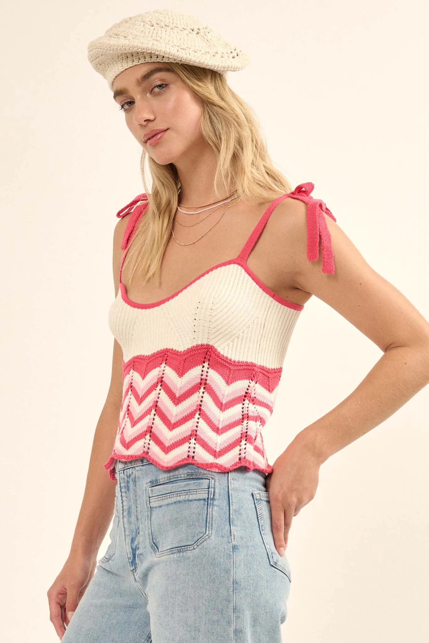 Let's Dance Chevron Striped Knit Cami Top