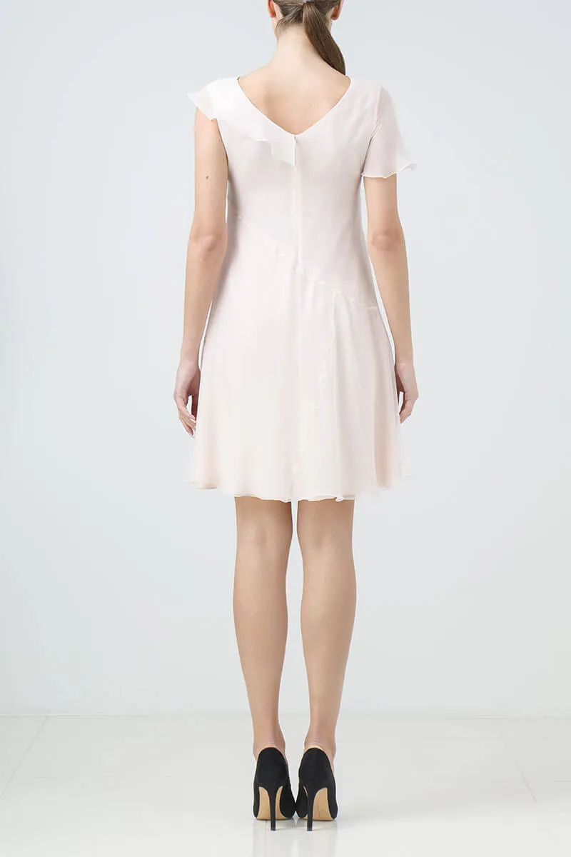 Light pink layered silk cocktail dress