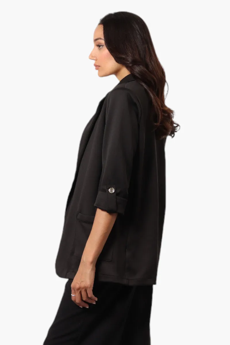 Limite Solid Roll Up Sleeve Blazer - Black