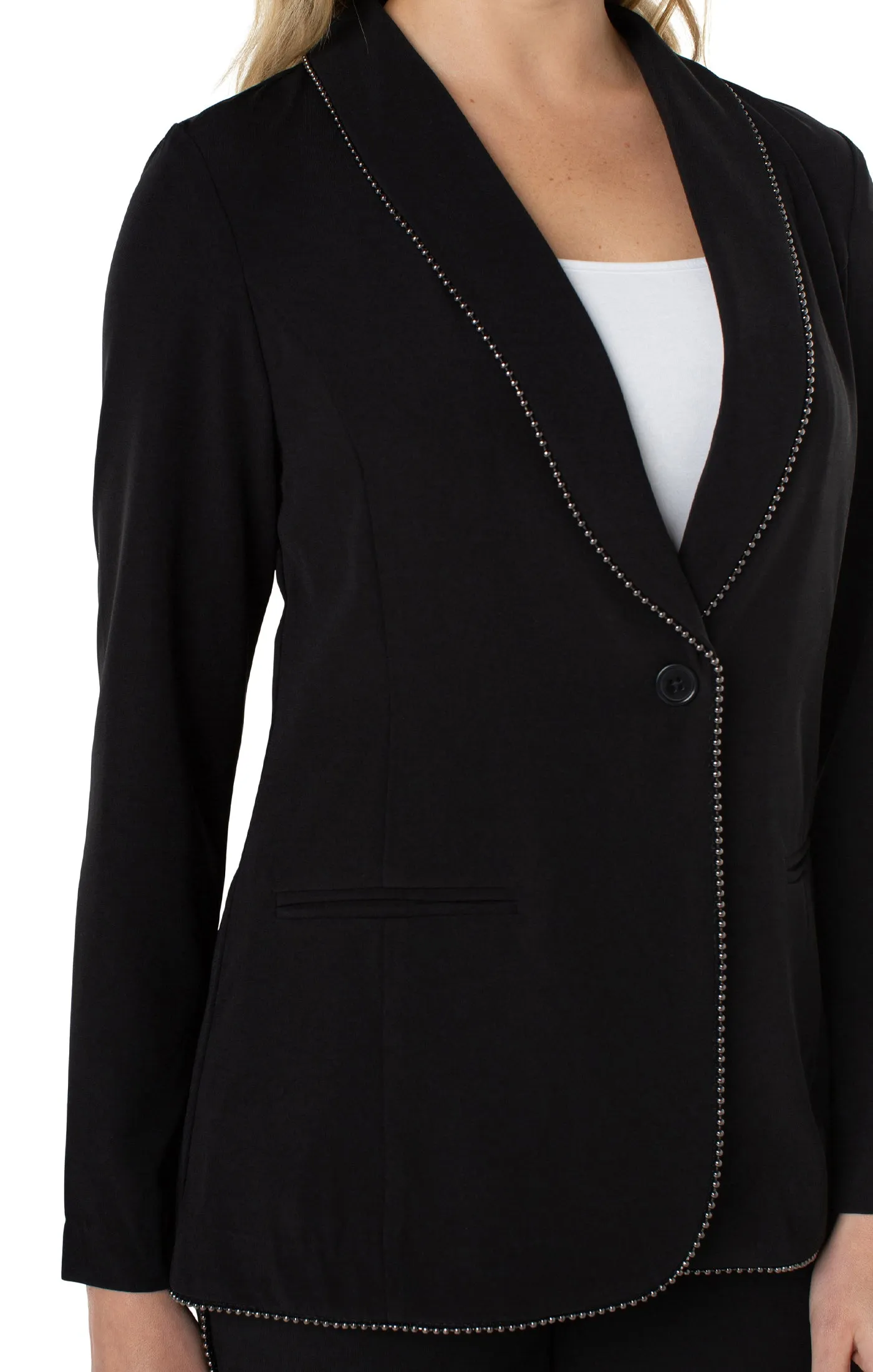 Liverpool Shawl Collar Blazer w/ Chain Trim (black)