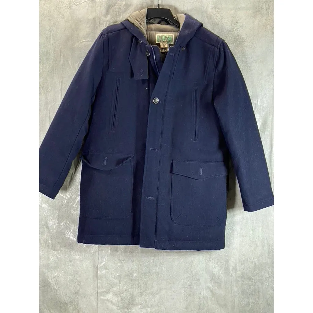 L.L. BEAN Men's Navy Button-Up Hooded Coat SZ M