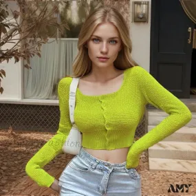 Long Sleeve Air Conditioning Single-breasted Silk Knit Short Solid Sweater