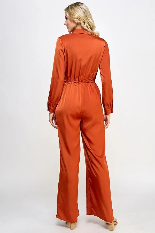 Long Sleeve Jumpsuit With Waist Drawstring