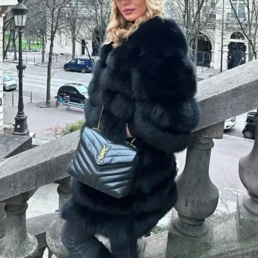 Luxury Winter Vest – 100% Natural Real Fox Fur Coat for Women, Warm Big Size Outerwear