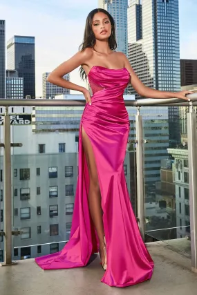 Marissa Strapless Satin Maxi Gown (Fuchsia)